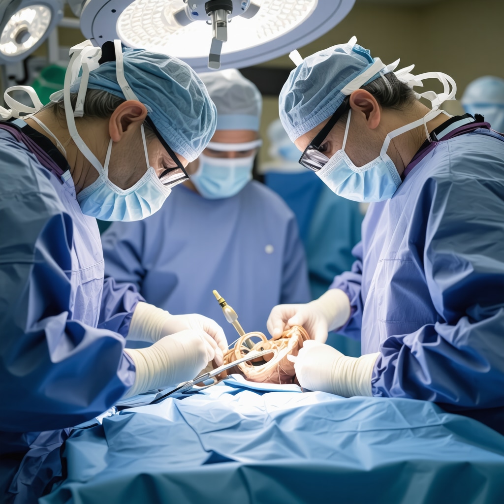 Surgeon performing minimally invasive herniated disc surgery with 3D imaging and robotic tools in NJ hospital