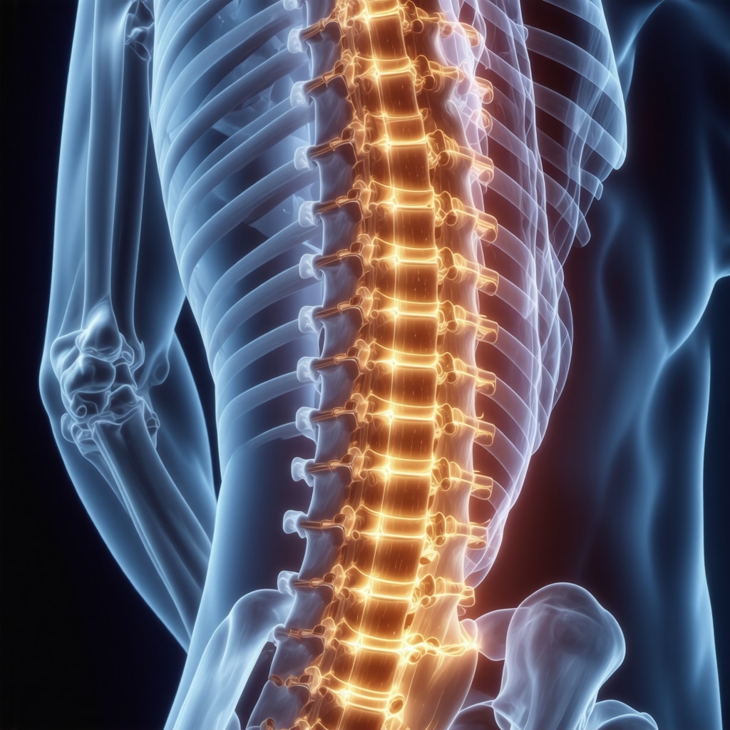 Diagram showing fMRI and PET imaging of the spine highlighting pain areas for FBSS diagnosis