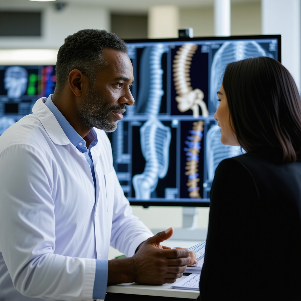 Spine surgeon discussing minimally invasive surgery options with patient in New Jersey clinic
