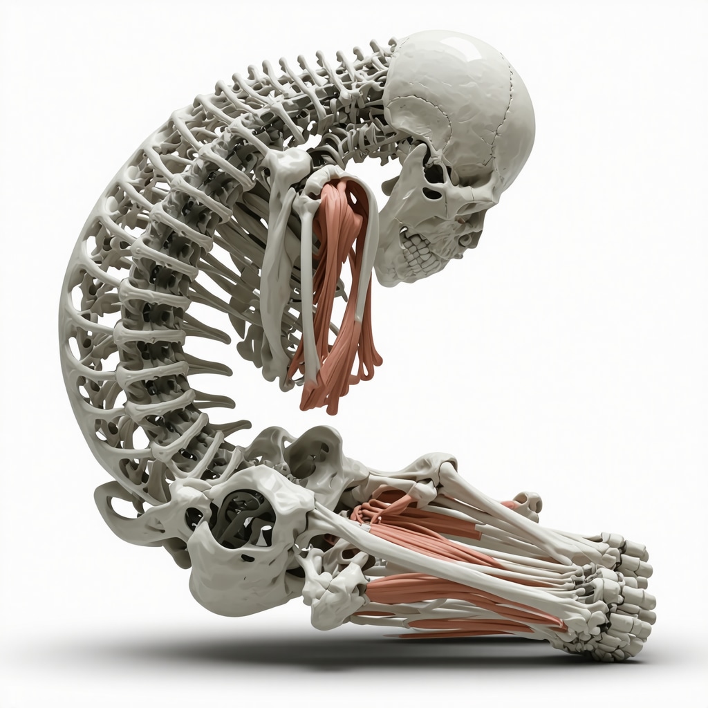 3D illustration of spinal biomechanics and muscle activity during rehabilitation after spinal decompression surgery