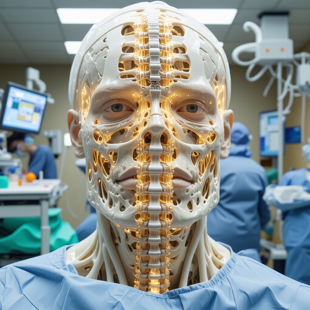 3D anatomical spine model showing deformities and surgical implant planning