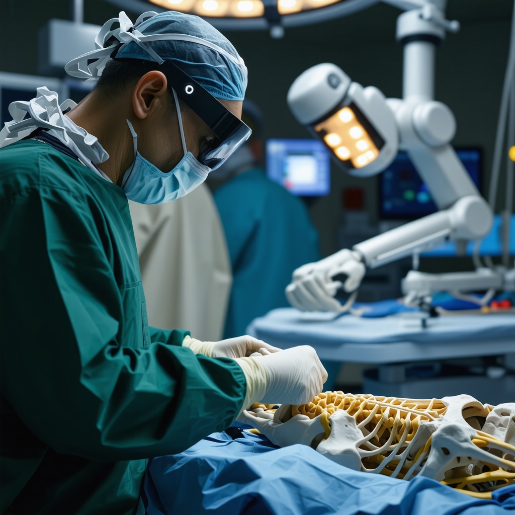 Futuristic spine surgery integrating AI and augmented reality on athlete's spine