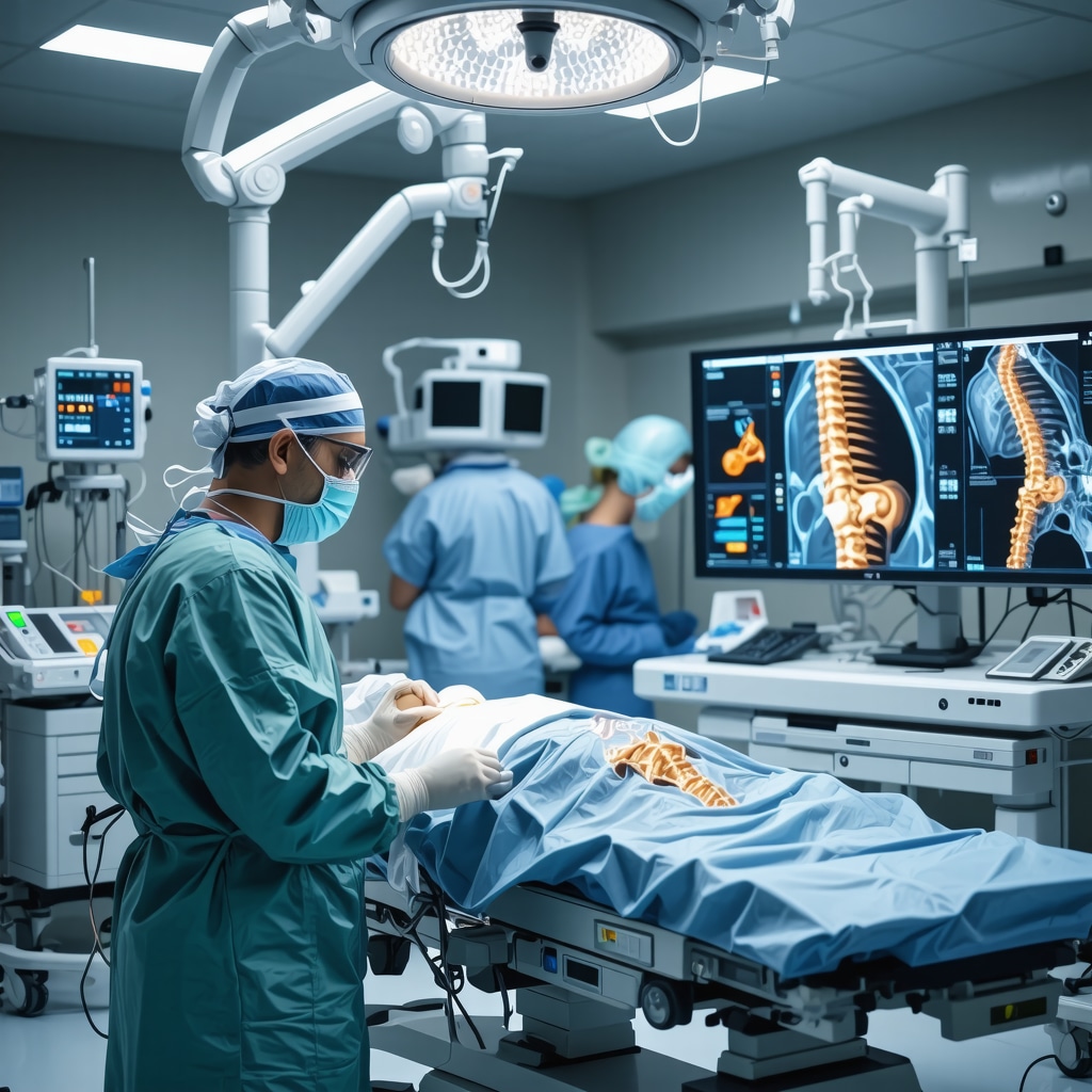Spinal surgeon using robotic arm and AI imaging for complex spine surgery in New Jersey