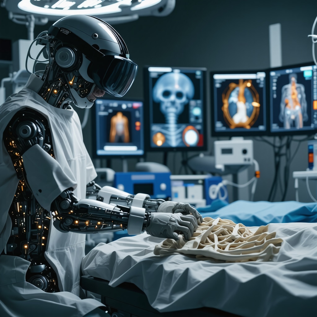 Spine surgeon performing AI-assisted surgery with virtual reality and wearable rehabilitation devices