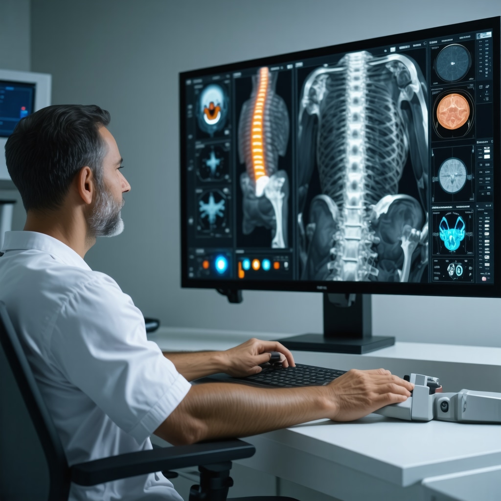 Artificial intelligence analyzing spinal imaging data with wearable sensor technology for postoperative monitoring