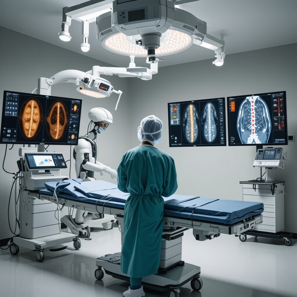 Spine surgeon using AI predictive analytics and robotic tools during surgery in New Jersey