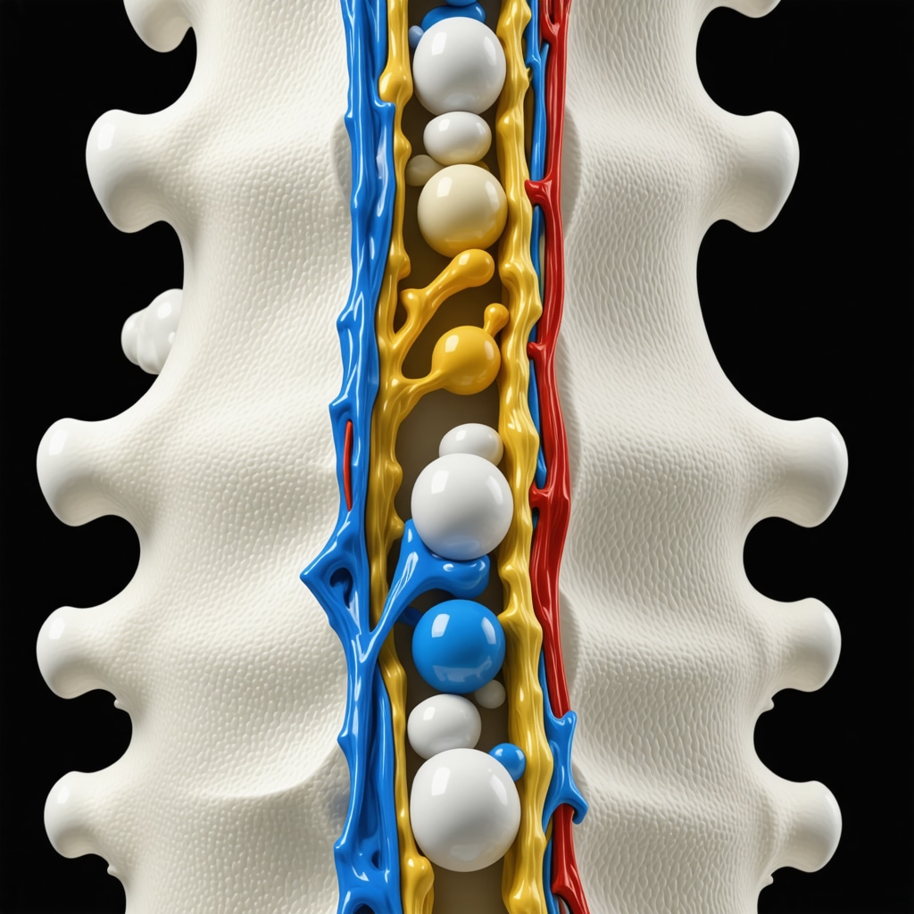 3D illustration of biomaterial scaffolds promoting spinal fusion in minimally invasive spine surgery