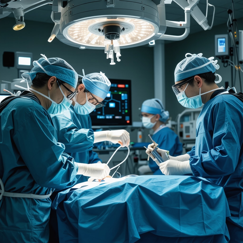 Surgeon performing lumbar spine surgery using 3D imaging and robotic-assisted navigation technology in a modern operating room