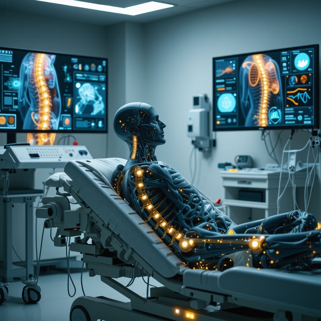 Patient receiving spinal cord stimulation with AI data analytics in a clinical environment