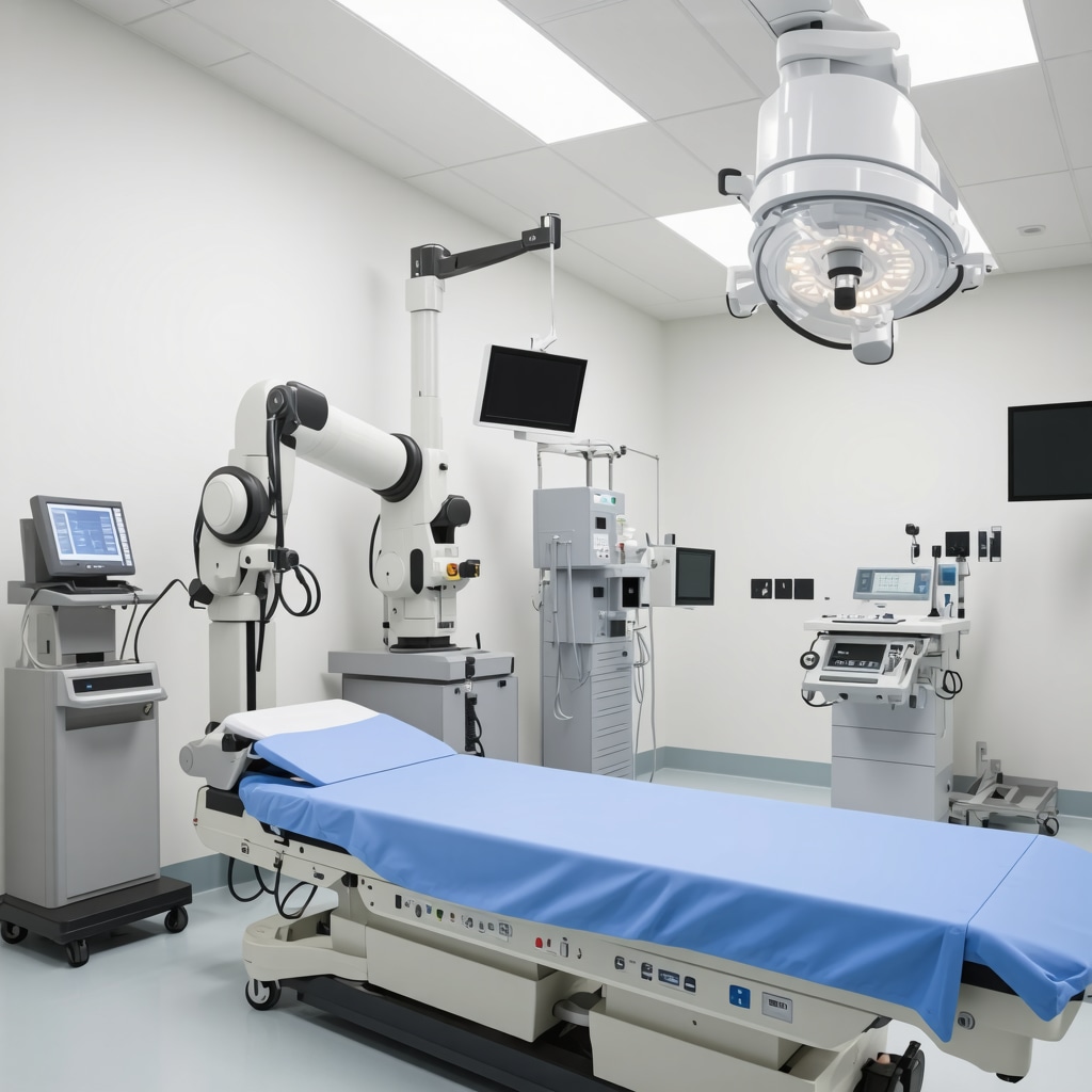 Robotic surgical equipment and spine specialist consulting patient in NJ spine center