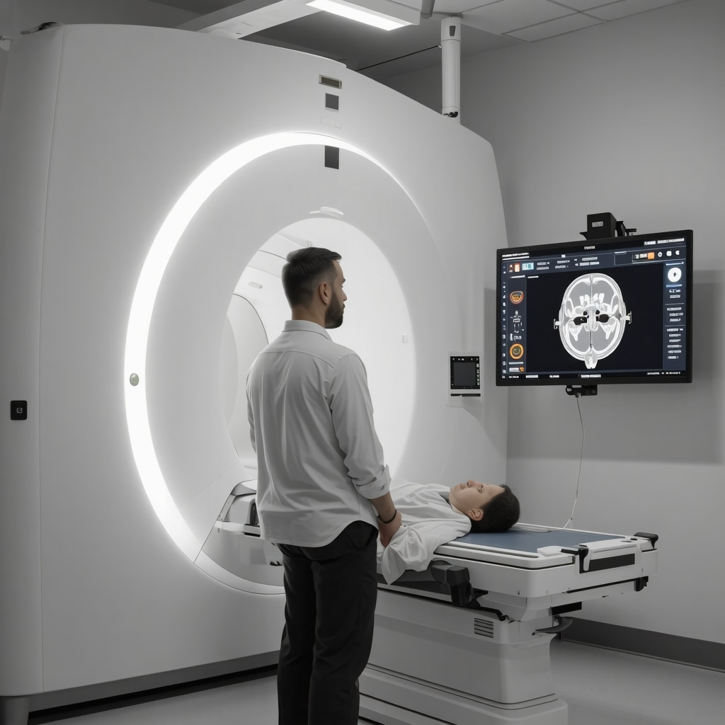Spine specialist using advanced 3D MRI and AI analytics technology in a New Jersey clinic for neck pain diagnosis