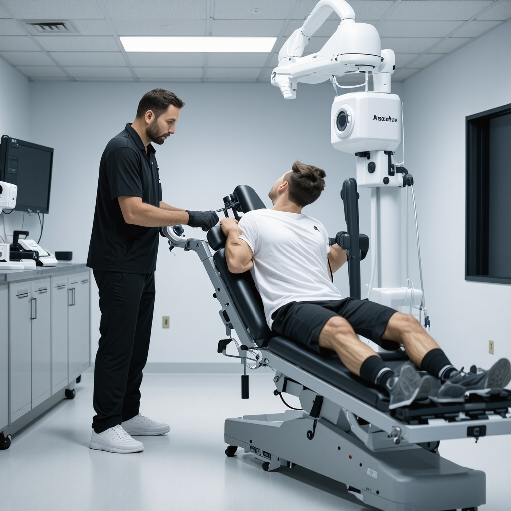 Patient undergoing robotic-assisted physical therapy with wearable sensors in a New Jersey rehabilitation clinic