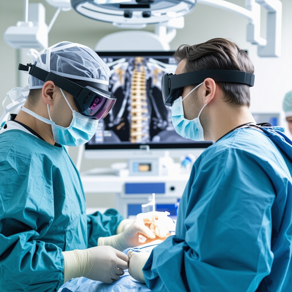 Surgeon performing spine surgery using augmented reality and 3D imaging technology