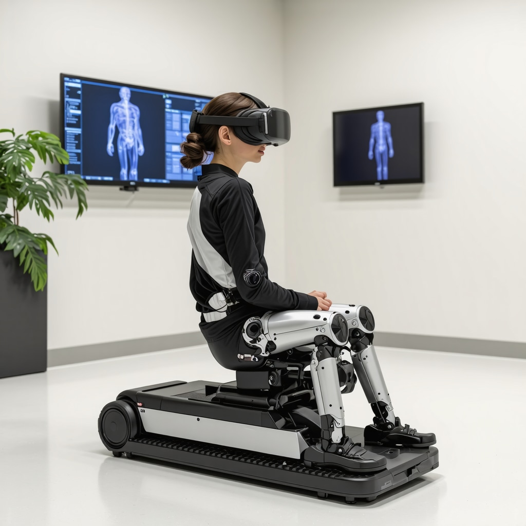 Patient undergoing virtual reality and robotic-assisted therapy for back pain recovery in a modern New Jersey rehabilitation center