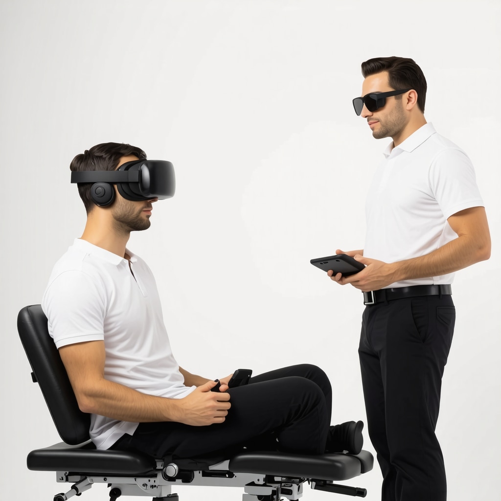 Patient using wearable sensors and virtual reality technology for vertebrae fracture surgery rehabilitation in a New Jersey clinic