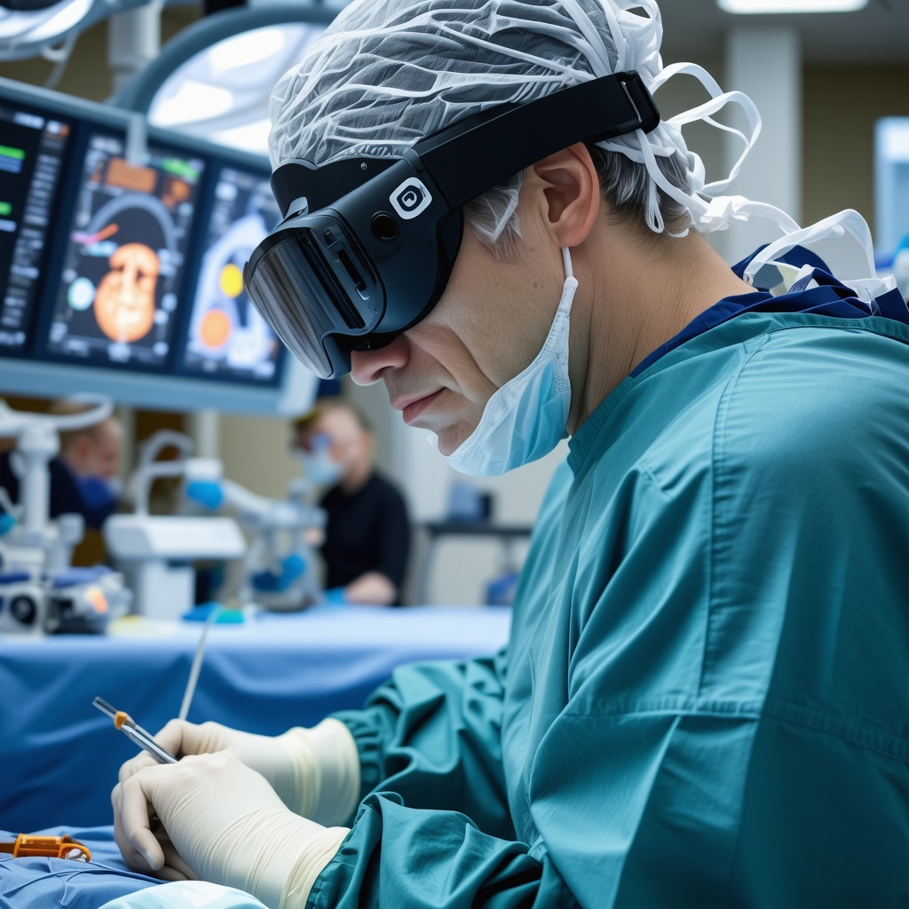 Surgeon using augmented reality technology during spine surgery for enhanced precision