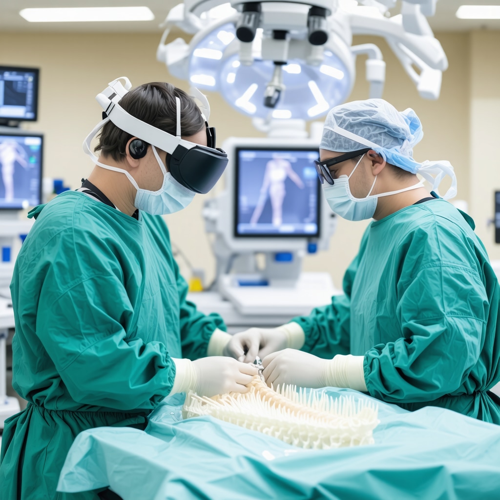 Surgeon utilizing augmented reality and 3D-printed implants during spine surgery