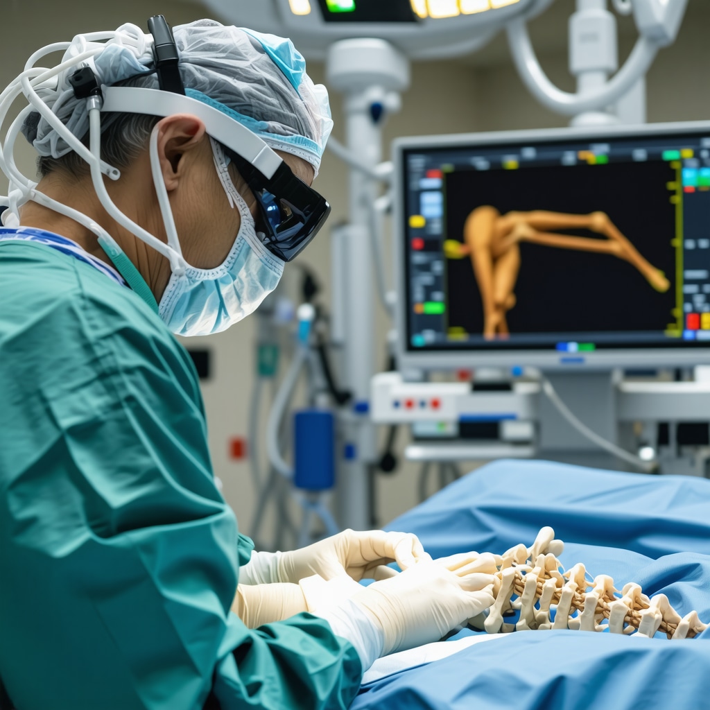 Surgeon performing minimally invasive lumbar spine surgery using augmented reality and robotic assistance with neurophysiological monitoring