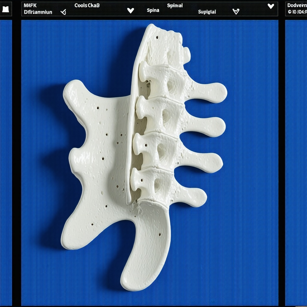 3D-printed spinal implant tailored for senior patient's vertebrae illustrating personalized surgical innovation