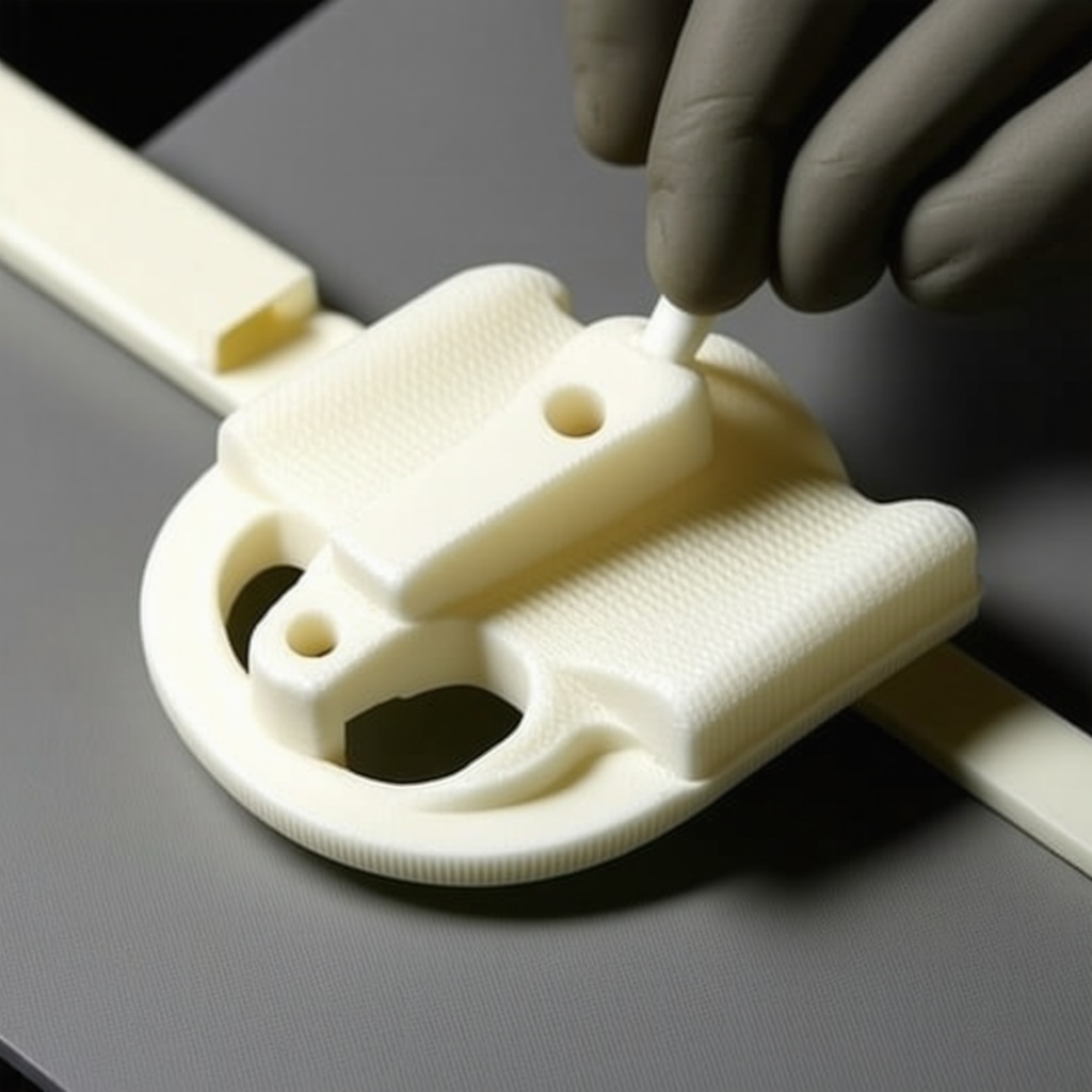 Detailed close-up of a 3D-printed custom spinal implant designed for patient-specific revision surgery