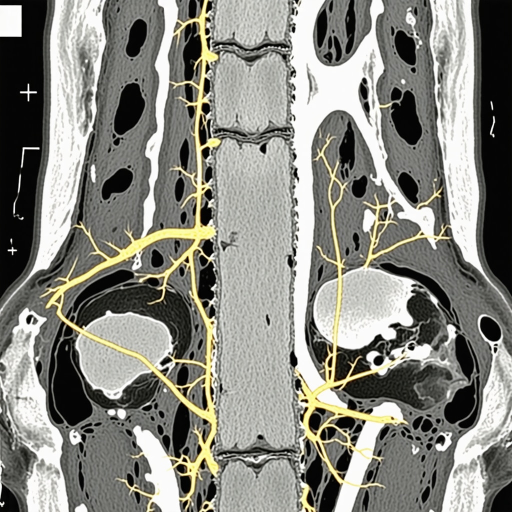 Dynamic MRI showing detailed nerve fiber integrity in spine post-surgery
