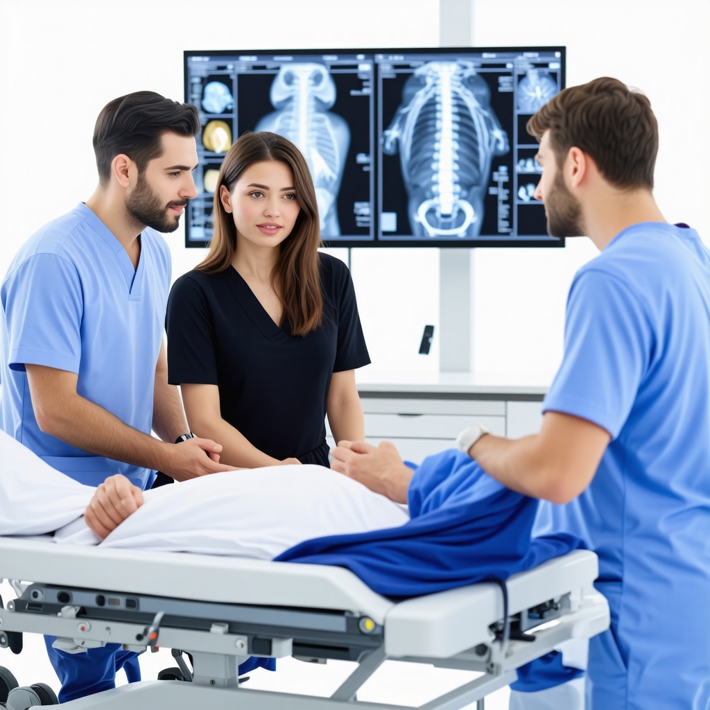 Medical professionals collaborating on advanced treatment for degenerative disc disease in a spine care center