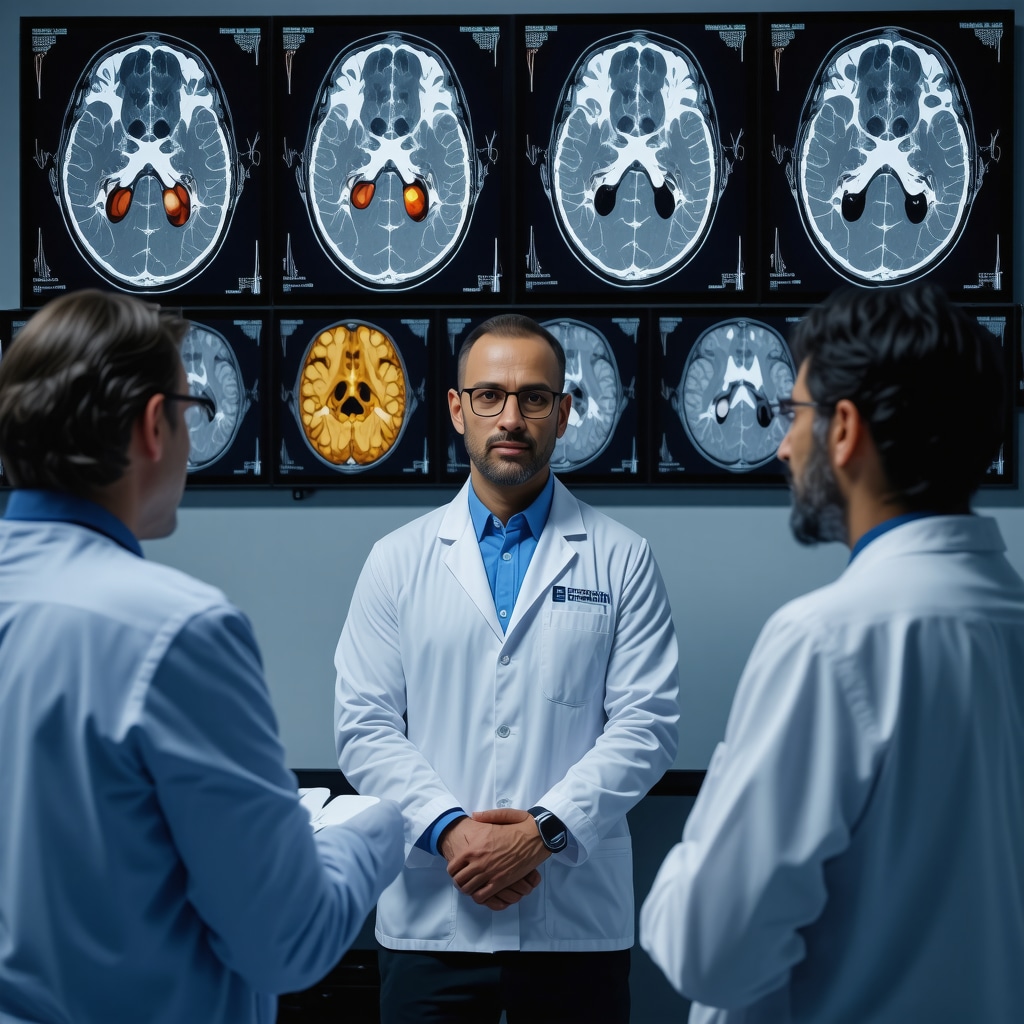 Spine care specialists collaborating with neuroimaging and biomarker analytics