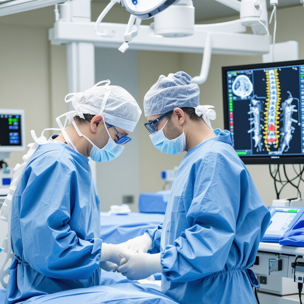 Surgeon performing robotic-assisted spine surgery in New Jersey with AI digital navigation