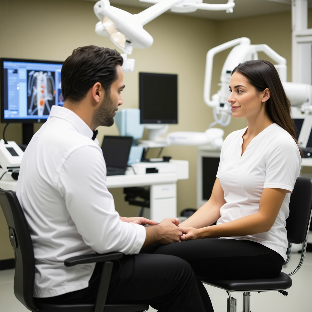 Patient discussing spinal surgery options with a surgeon in a Hudson County clinic