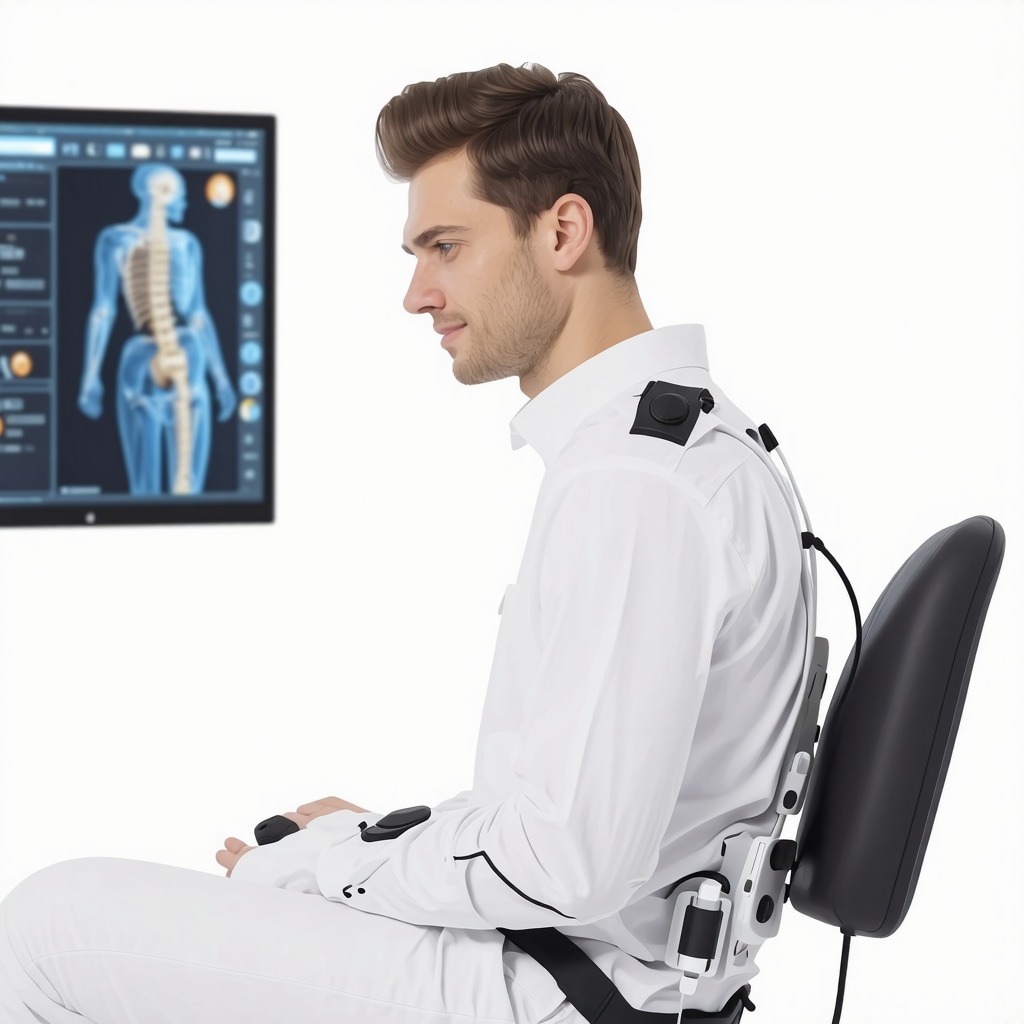 Patient using wearable sensors during spine surgery rehabilitation with clinicians monitoring remotely via telehealth