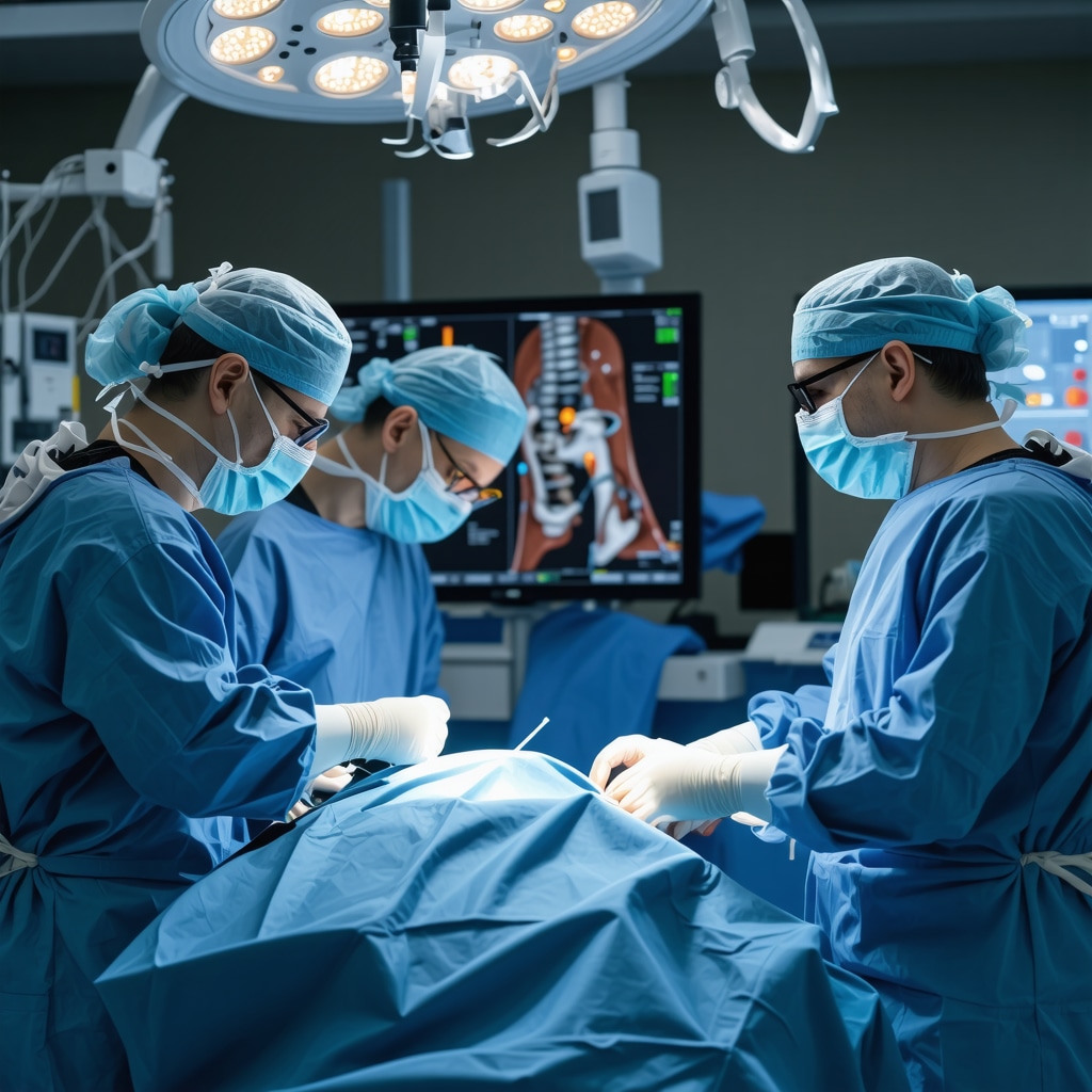 Surgeon using robotic arm for precise cervical spine surgery with 3D imaging