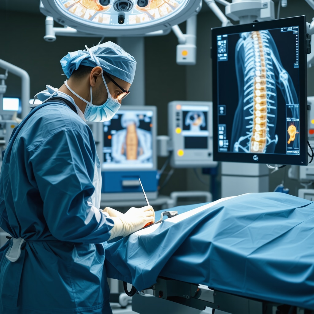 Surgeon operating robotic-assisted laser spine surgery with 3D imaging in New Jersey hospital