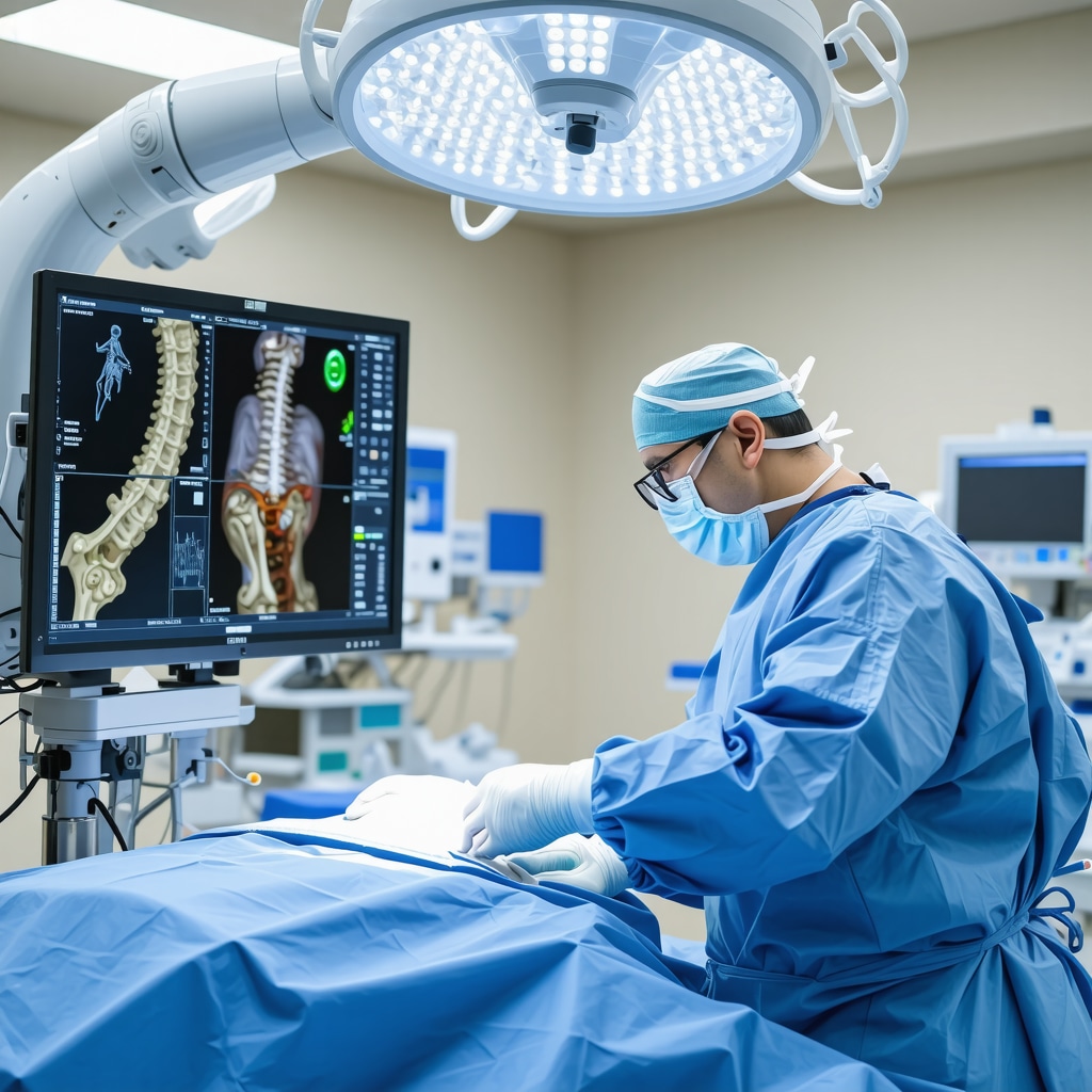 Robot-assisted laser spine surgery in advanced NJ medical facility with AI navigation system