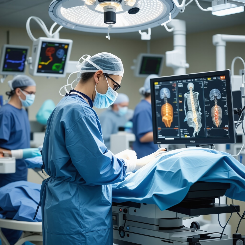 Surgeon performing robotic-assisted minimally invasive spine surgery using 3D navigation technology
