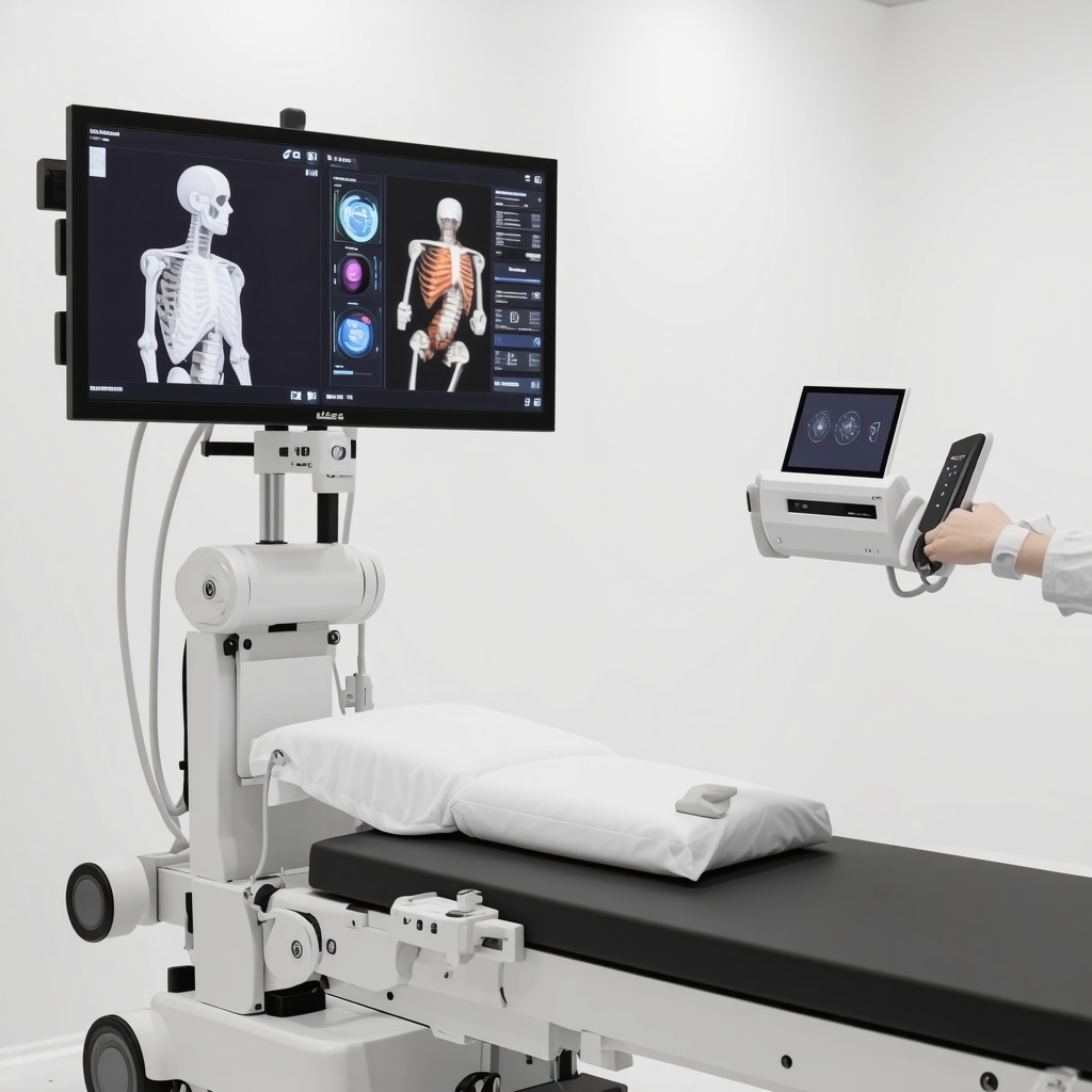 Patient undergoing robotic-assisted spine rehabilitation with biofeedback in a modern New Jersey clinic