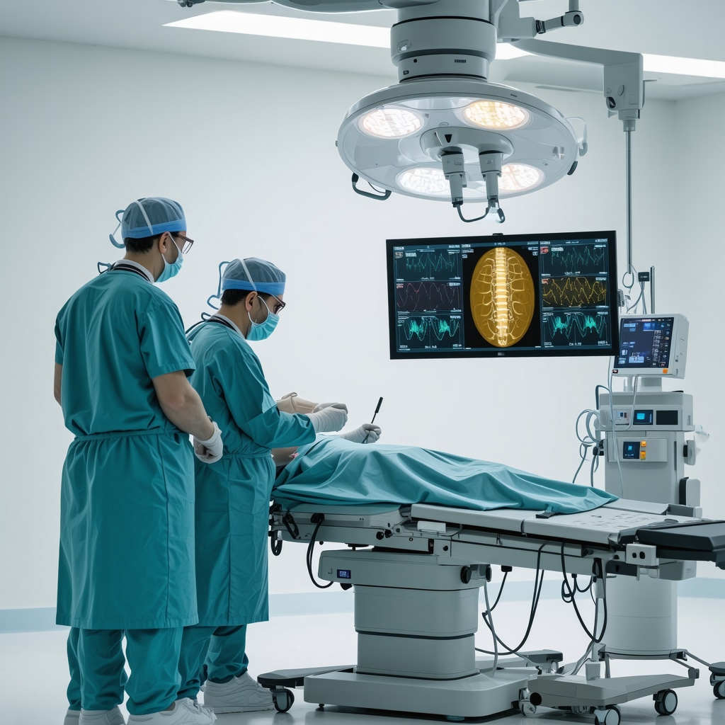Surgeon performing robotic-assisted spine surgery with 3D navigation and neuromonitoring technology