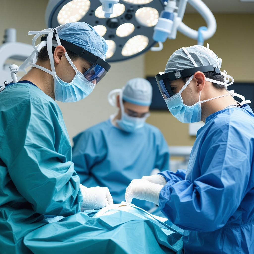 Surgeon operating a robotic spine surgery system with AI and haptic feedback technology in a modern New Jersey hospital