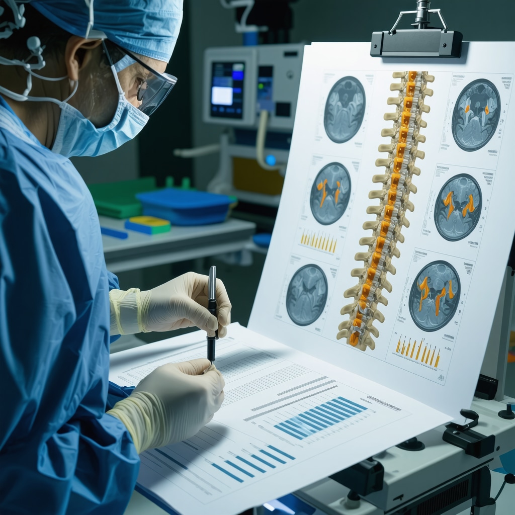 Surgeon operating robotic spine surgery system with legal spinal injury reports and imaging charts
