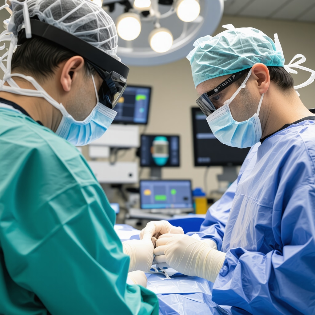 Surgeon using augmented reality during spine surgery in Essex County, NJ.
