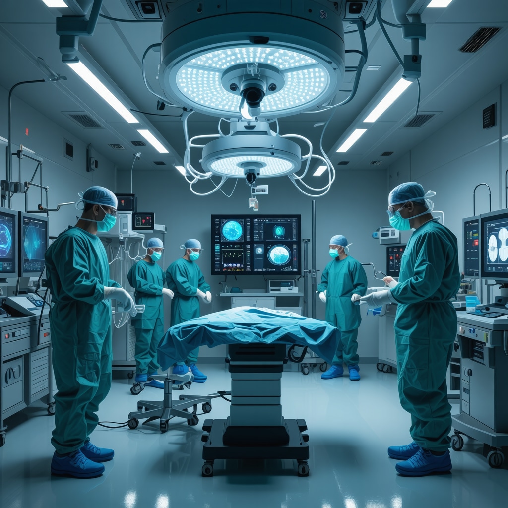 High-tech surgical room with AR and robotic systems for spine surgery