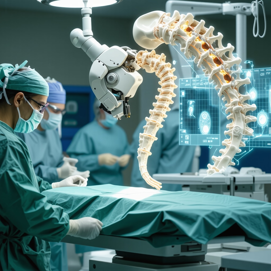 Robotic-assisted spine surgery integrated with AI predictive analytics and 3D-printed implant models