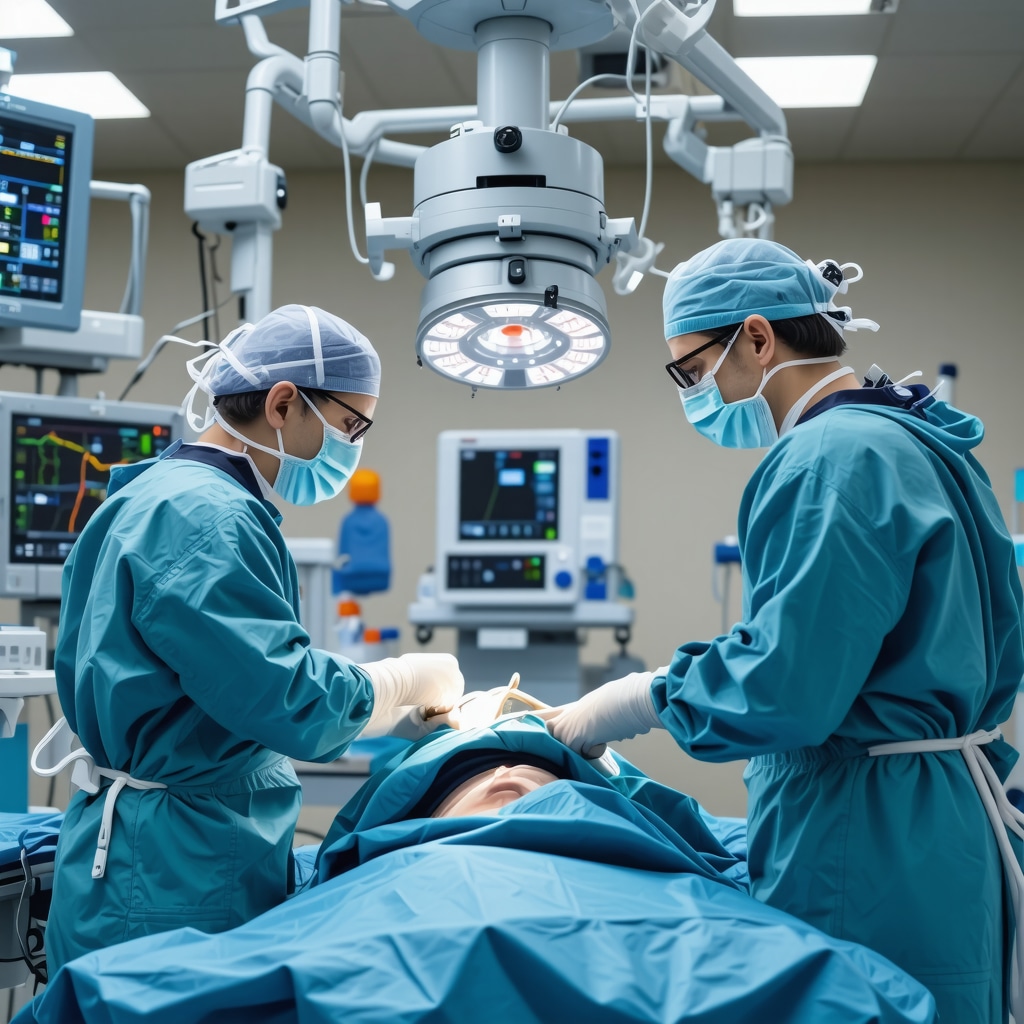 Surgeon performing robotic-assisted spinal surgery with high-tech equipment in NJ