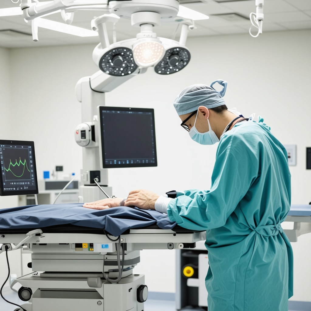 Surgeon using robotic-assisted technology during neck surgery in a state-of-the-art NJ clinic.