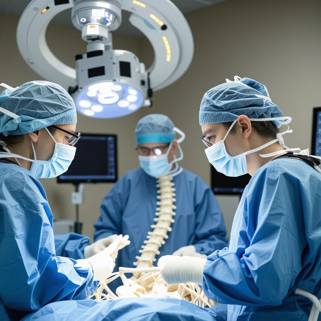 Surgeons performing spine surgery using 3D imaging and navigation technology