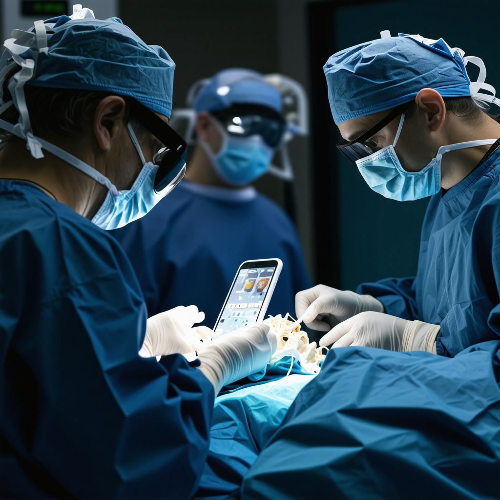 Surgeon with augmented reality technology in spinal operation