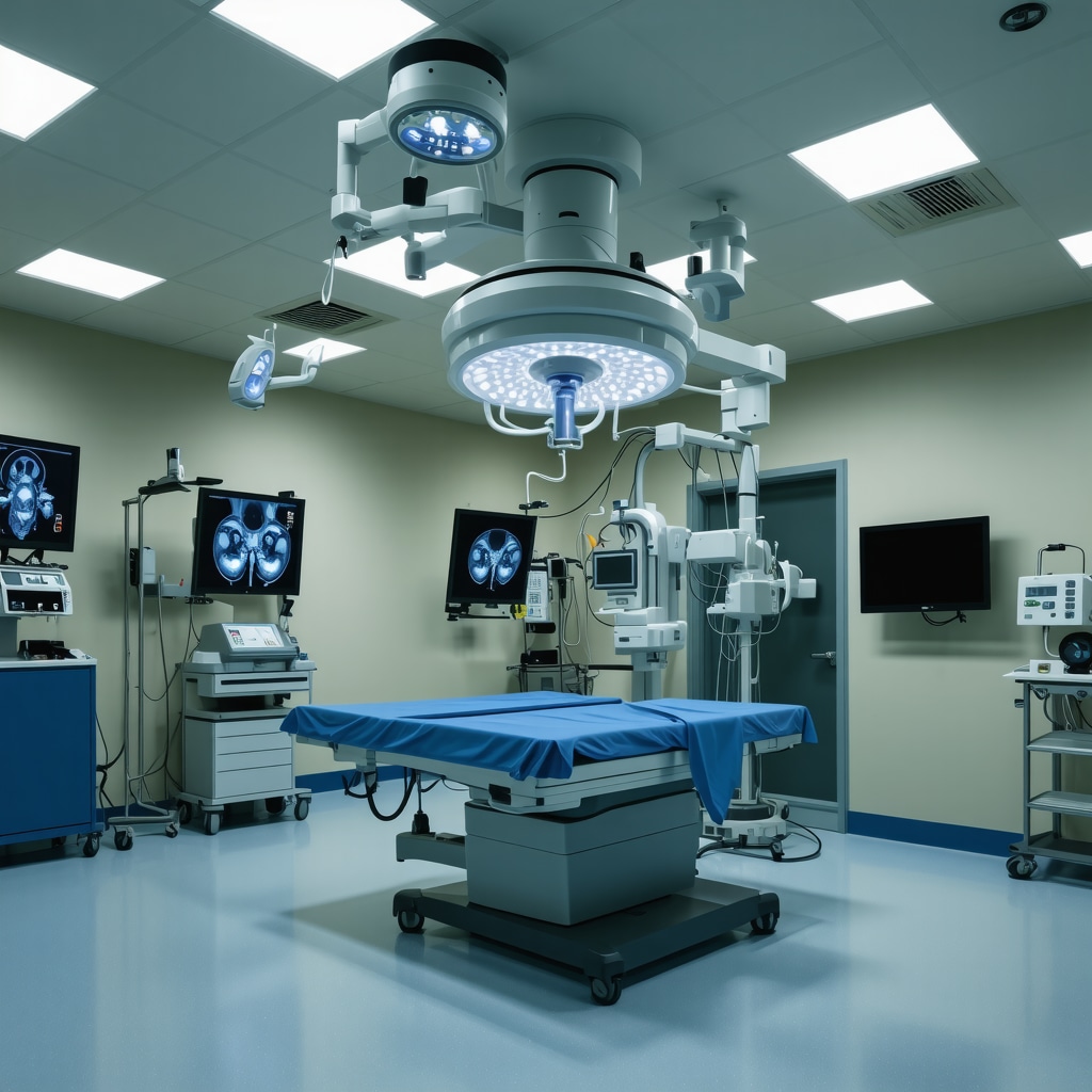 Modern surgical suite with advanced imaging and biological therapy equipment