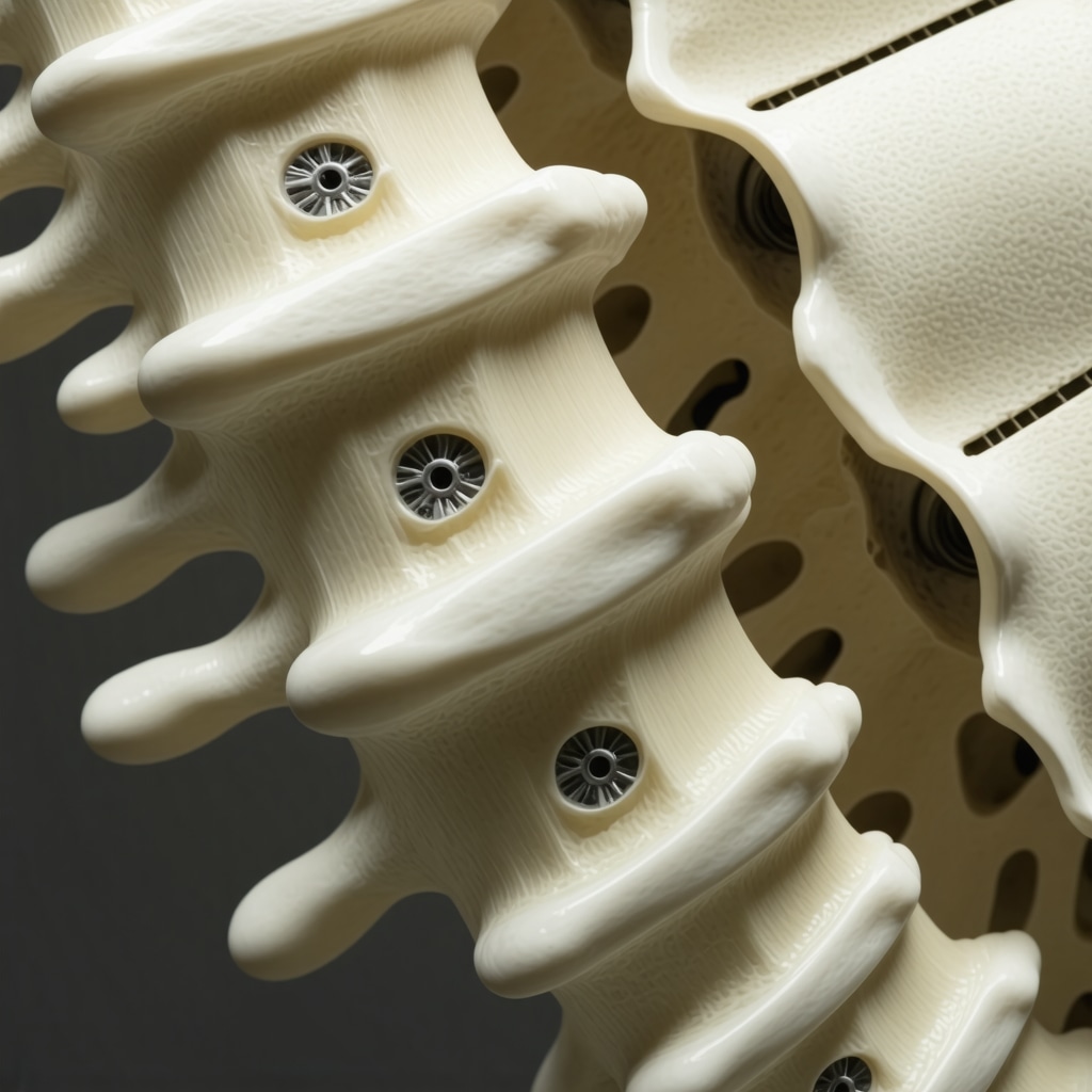 Close-up of innovative spinal hardware made from bioabsorbable materials