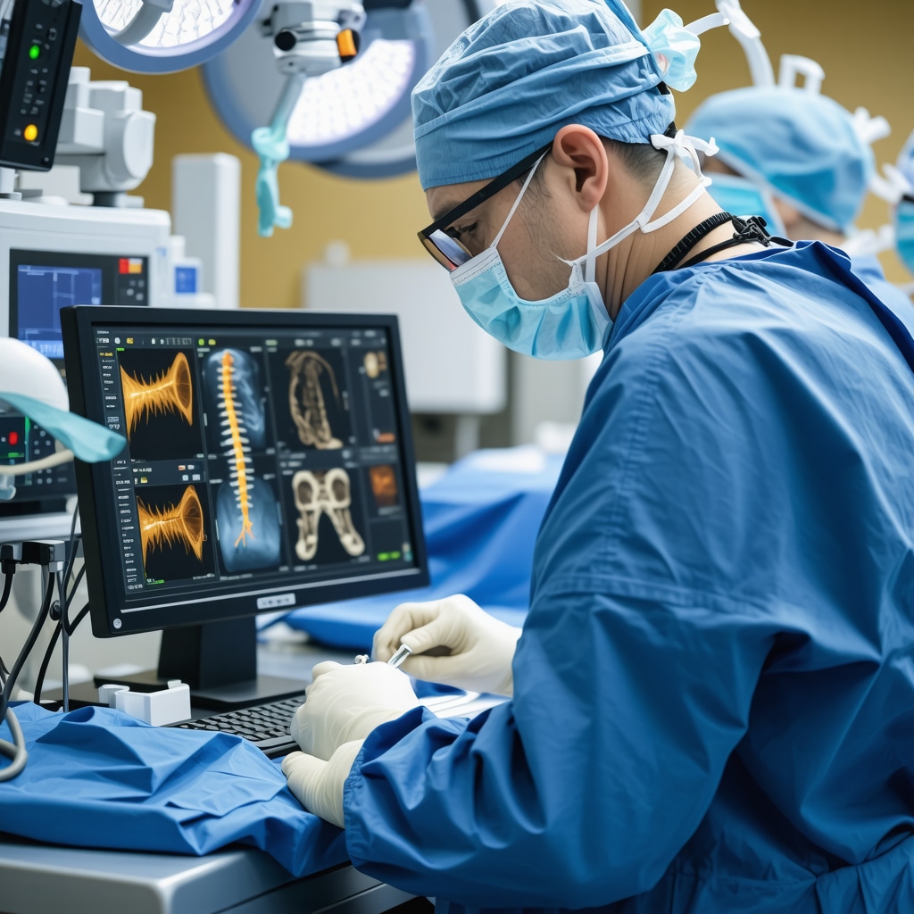 Surgeon utilizing advanced navigation technology during spine surgery in NJ