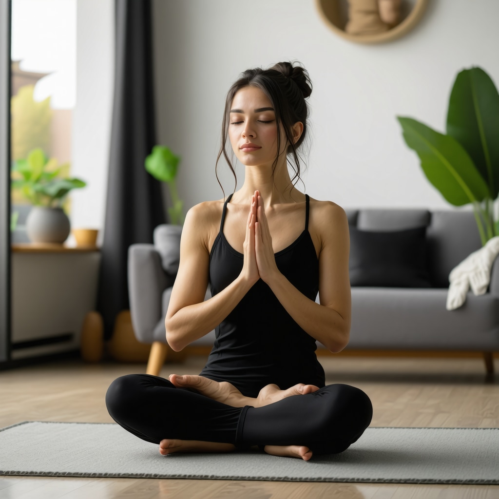 Person meditating peacefully at home, representing mental wellness in recovery.