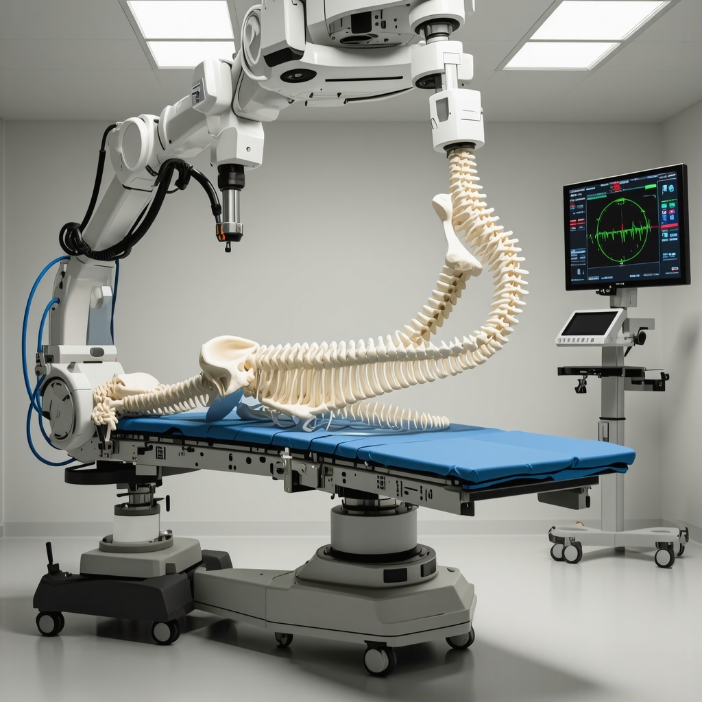 Surgeon using augmented reality and robotic assistance in spine surgery